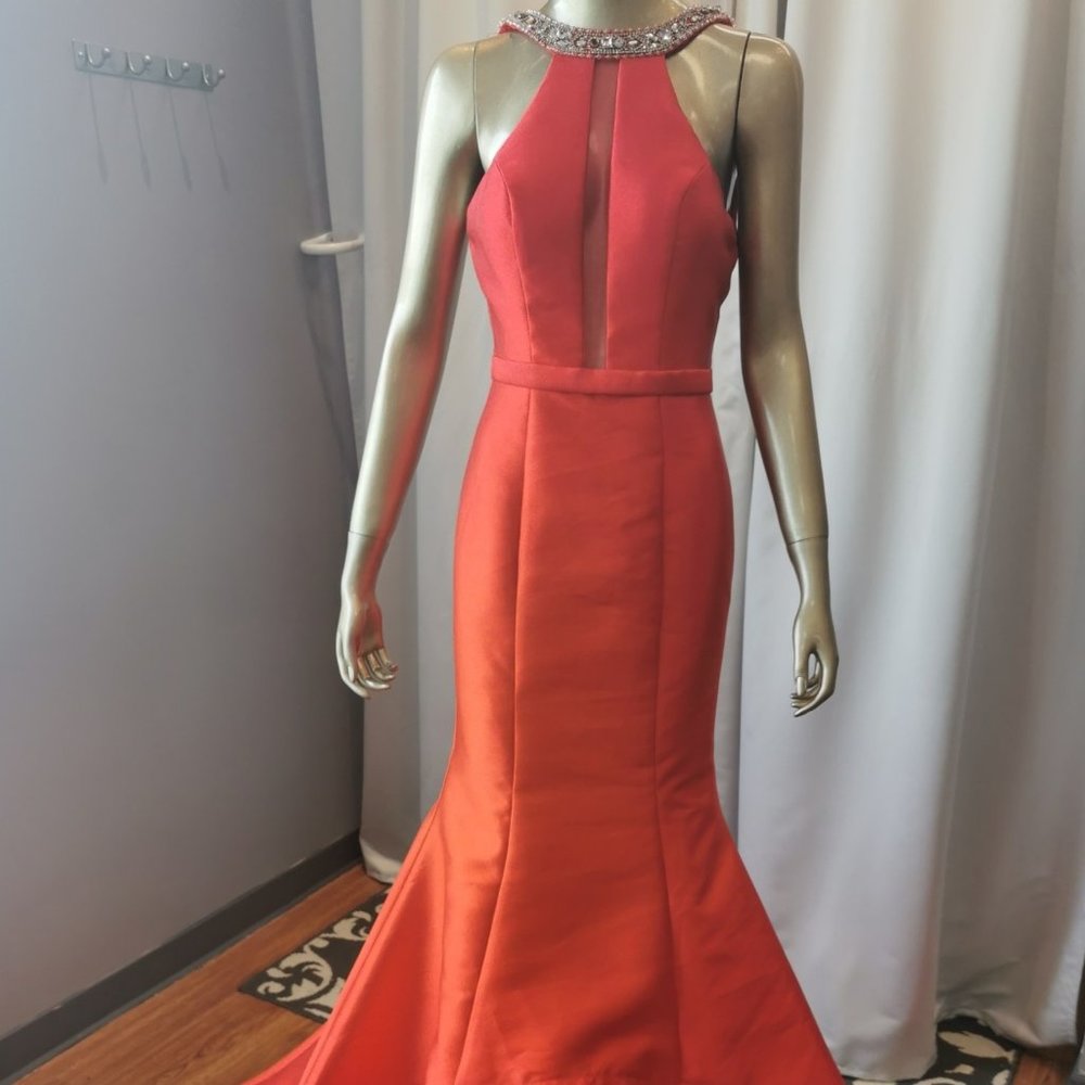 Size 4 bright red fit and flare/trumpet formal/prom gown